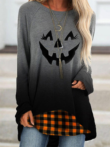 

Long Sleeve Crew Neck Casual Printed Shirts & Tops, As picture, T-Shirts