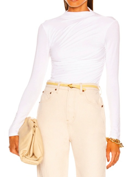 

Fall Stand Collar Simple Plain Stand Collar Work Daily High Stretch Tops, White, Tops