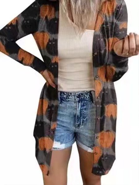 

Casual Cotton Blends Collarless Outerwear, Black-orange, Outerwear