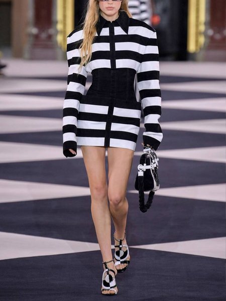 

Neck Striped Vacation Dresses, As picture, Mini Dresses