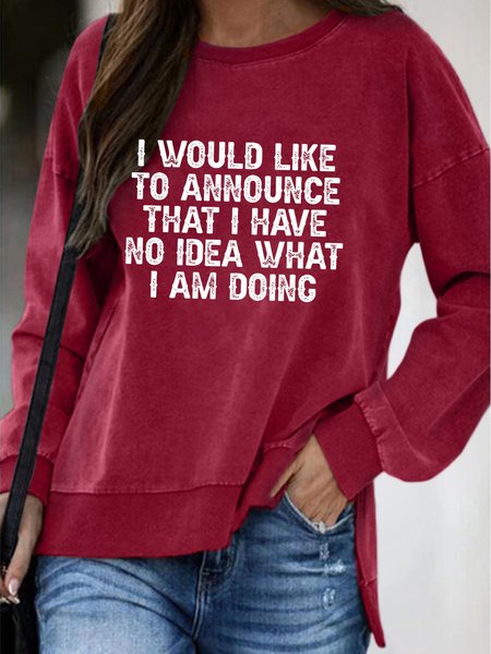 

I Have No Idea What I Am Doing Women’s Casual Loosen Sweatshirt, Red, Hoodies&Sweatshirts