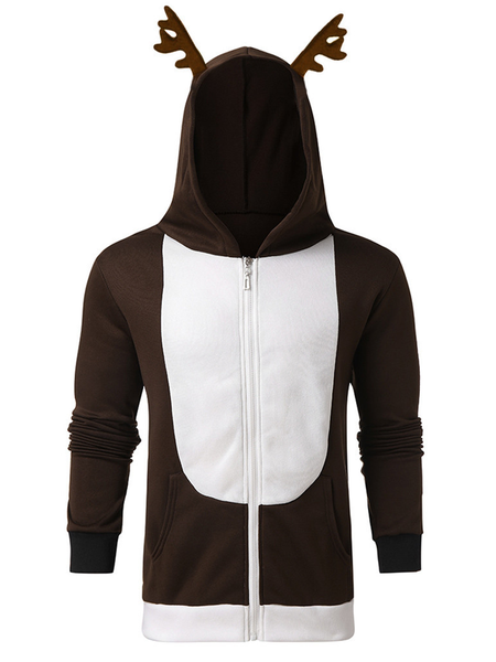 

Mens Christmas Funny Reindeer & Antlers Hoodies Jacket Casual Long Sleeve Full Zip Hoodie, Brown, Hoodies&Sweatshirts