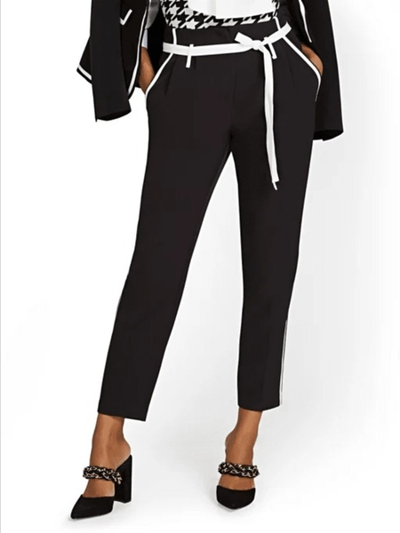 

Fall Regular Fit Color Block Mid-weight Slightly stretchy Mid-weight Pants, Black-white, Straight Leg Pants