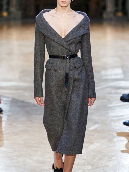 

Solid Off The Shoulder Lady Outerwear, Deep gray, Coats