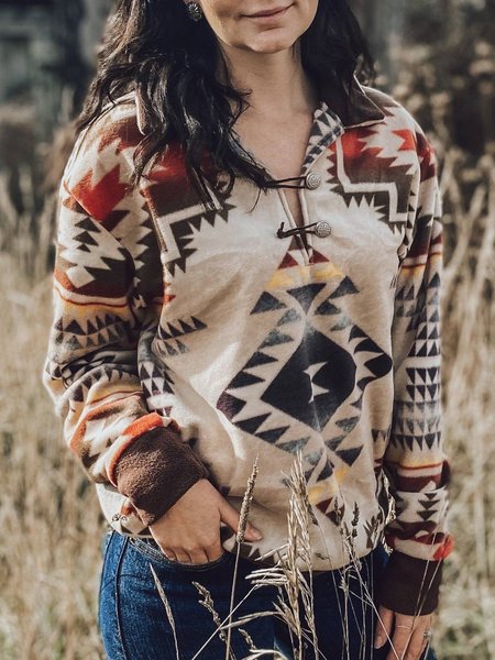 

Lapel Regular Fit Tribal Sweatshirt, Multicolor, Hoodies & Sweatshirts