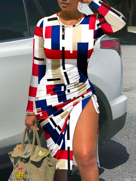 

Boho Crew Neck Dresses, Multicolor, Mini Dresses