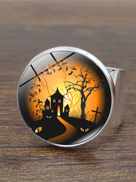

Halloween Pumpkin Ghost Face Haunted House Ring, Rings