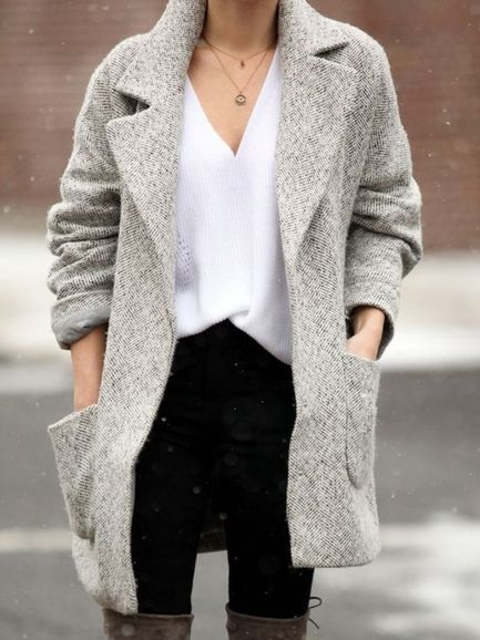 

Lapel Cotton Blends Casual Outerwear, Gray, Coats