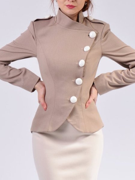 

Regular Fit Stand Collar Elegant Long sleeve Outerwear, Light khaki, Blazers