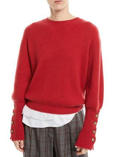 

Crew Neck Vintage Regular Fit Sweater, Red, Pullovers