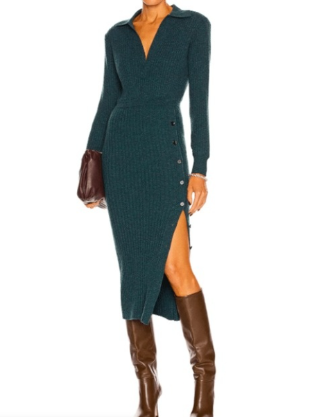 

Fall V neck Lady High Stretch Mid-weight Work Formal Date Daily Dresses, Darkgreen, Midi Dresses