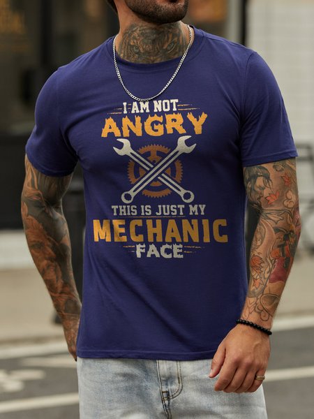 

I Am Not Angry This Is Just My Mechanic Face Casual Short Sleeve Cotton Blends Shirts & Tops, Deep blue, T-shirts