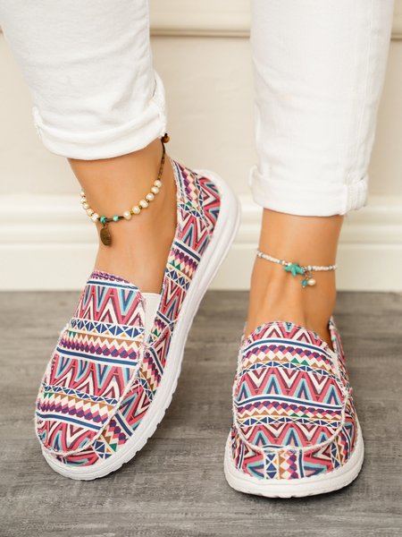 

Simple Ethnic Style Rhombus Flat Shoes, Red, Athletic & Casual Shoes