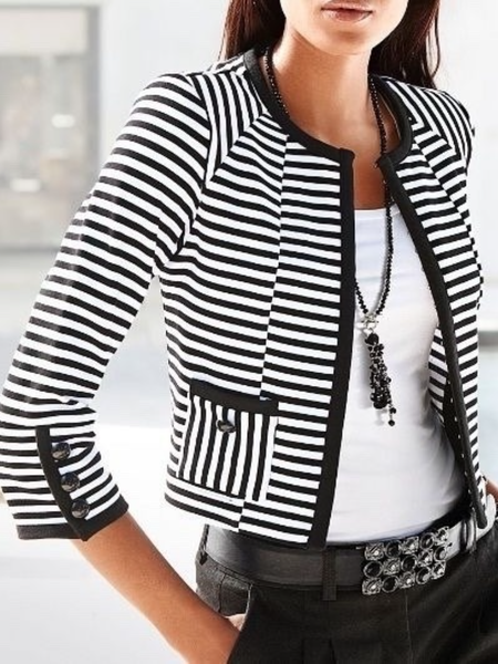 

Fall Striped Crew Neck Non-Stretch Mid-weight Outerwear, Stripe, Blazers