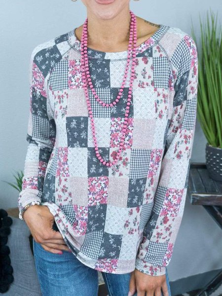 

Floral Cotton Blends Crew Neck Shirts & Tops, Pink, Tees & T-shirts