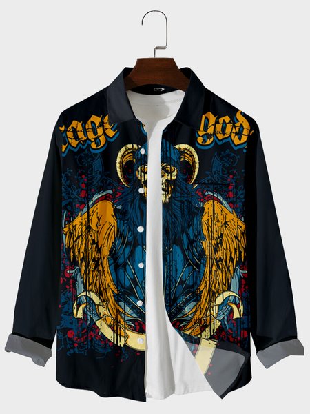 

Shirt Collar Long Sleeve Vintage Shirts, Black, Men's shirts