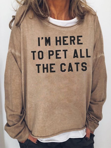 

I Am Here To Pet All The Cats Sweatshirt, Khaki, Hoodies&Sweatshirts