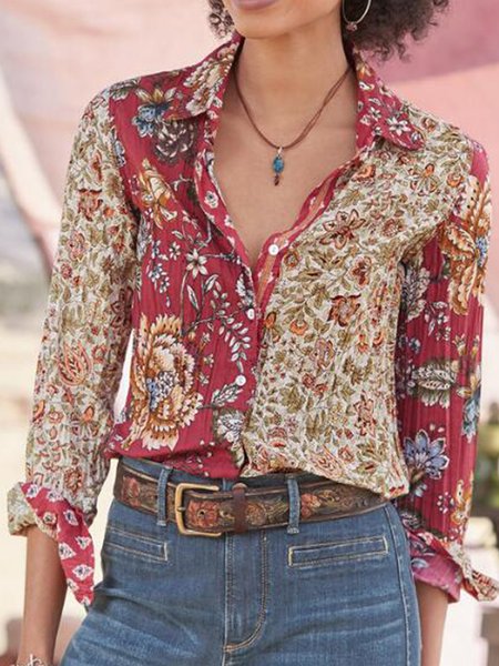 

Casual Loosen Shirts & Tops, Red, Blouses & Shirts