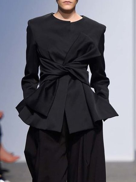 

Elegant Crew Neck Regular Fit Jacket, Black, Coats