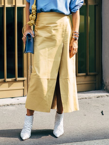 

Solid Regular Fit Skirts, Yellow, Midi Skirts
