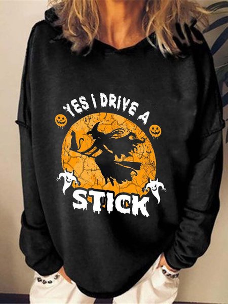 

Halloween Yes I Can Drive Stick Sweatshirt Casual Letter Hooded Sweatshirt, Black, Sweatshirts & Hoodies