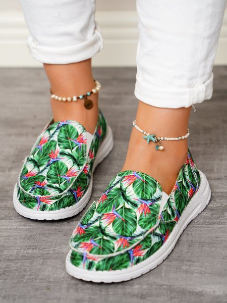 

Simple Ethnic Style Leaf Flat Shoes, As picture, Athletic & Casual Shoes