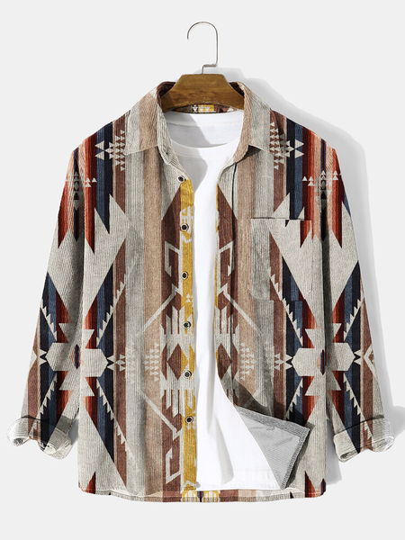 

Vintage Geometric Shirt Collar Shirts, Khaki, Men's shirts