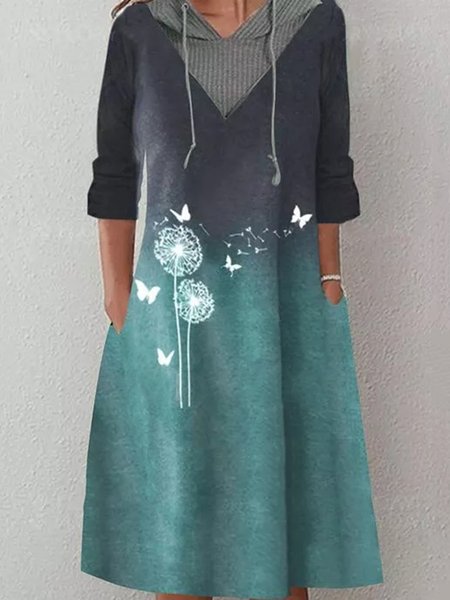 

Dandelion Hooded Long sleeve Casual Dresses, Green, Midi Dresses