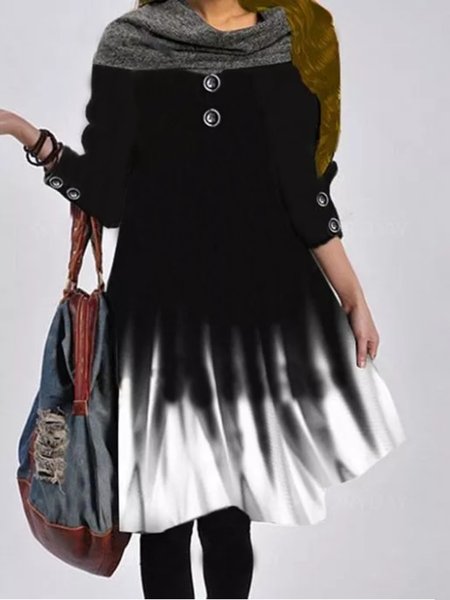 

Casual Long Sleeve Cowl neck Plus Size Printed Dress, Black, Mini Dresses