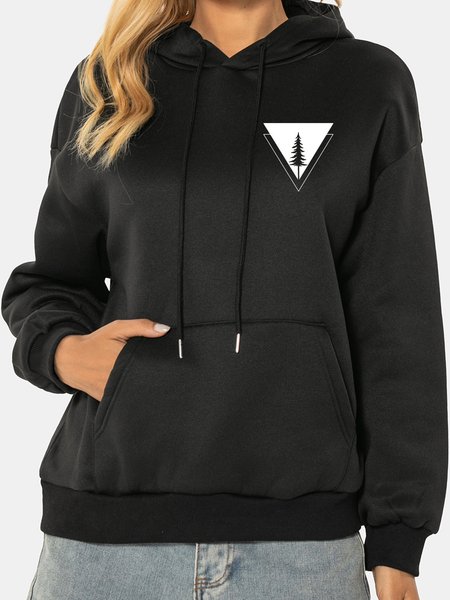 

Unocis Geometric Plant Long Sleeve Print Hoodie, Black, Hoodies
