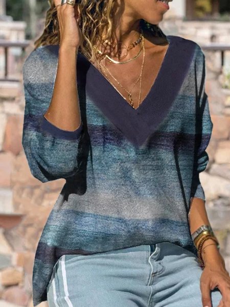 

V Neck Shirts & Tops, Blue, Tops