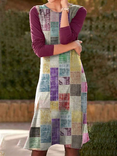 

Plus size Crew Neck Long Sleeve Casual Dresses, Multicolor, Midi Dresses