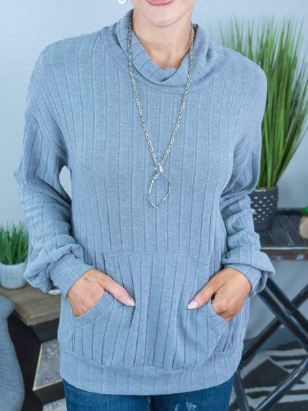 

High Neck Casual Shirts & Tops, Light blue, Tees & T-shirts
