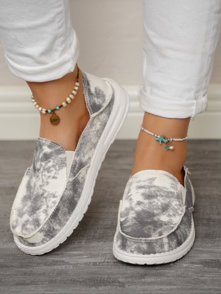 Simple Tie-dye Flat Shoes, Gray, Flats