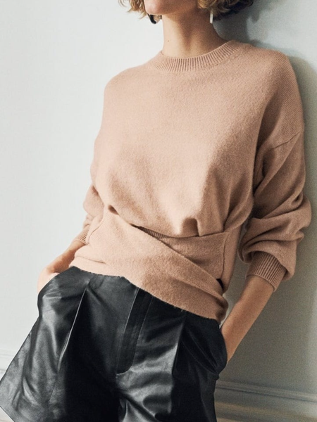 

Fall Regular Fit Crew Neck Simple High Stretch Mid-weight Crew Neck Sweater, Dusty pink, Pullovers