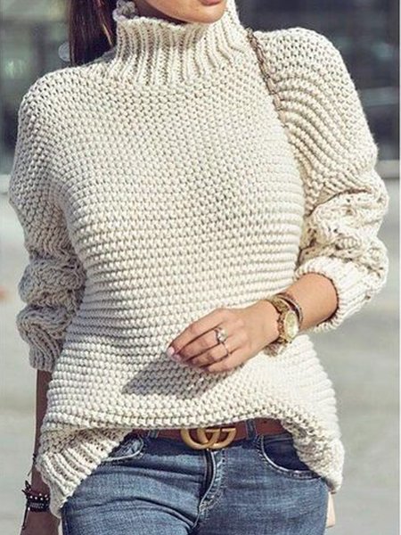 

Women Lady Plain Winter Micro-Elasticity Sports & Outdoor Turtle Neck Long sleeve Yarn/Wool yarn Mid-long Sweater, Beige, Sweaters & Cardigans