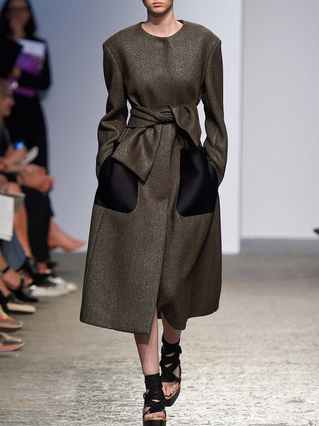 

Elegant Loosen Color Block Outerwear, Deep brown, Coats