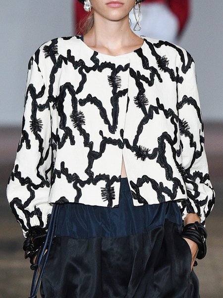 

Elegant Printed Crew Neck Jacket, White, Blazers