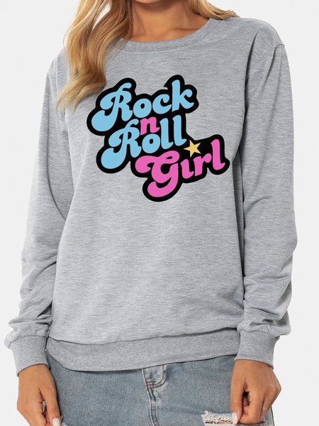 

Unocis Letter Print Crew Neck Long Sleeve Sweatshirt, Gray, Sweatshirts