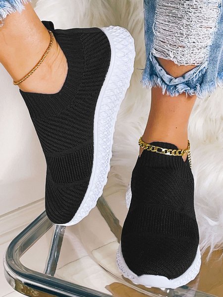 

Simple Plain Flying Knit Sneakers, As picture, Athletic & Casual Shoes