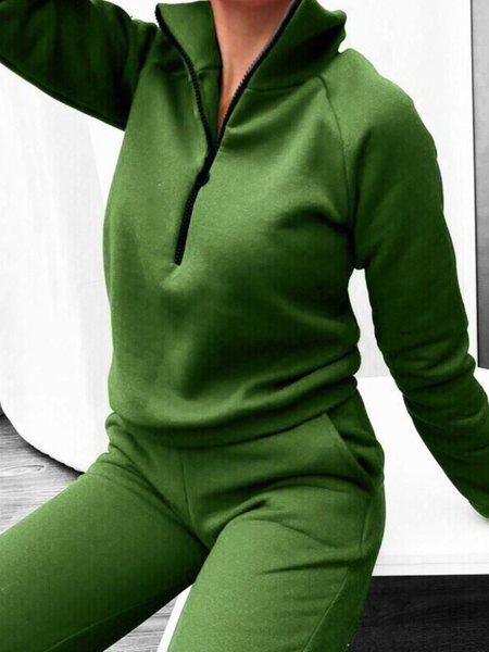 Colletto in piedi Sciolto in due parti Set, Verde, Suit