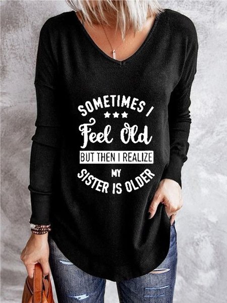 

Casual V neck Letter Shirts & Tops, Black, Tops