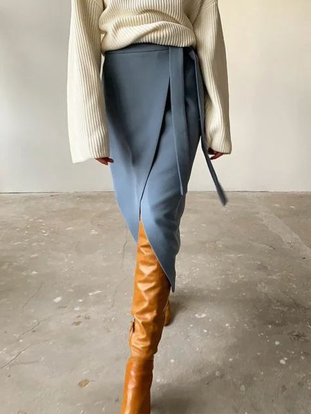 

Elegant Formal Slit Skirt, Blue, Midi Skirts
