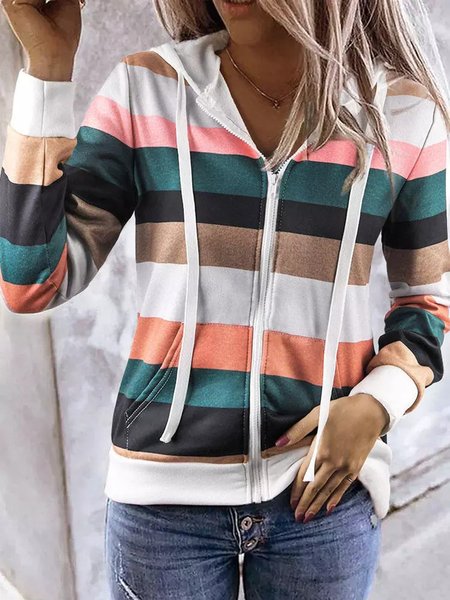 

Color Block Loosen Casual Hooded Outerwear, Multicolor, Outerwear