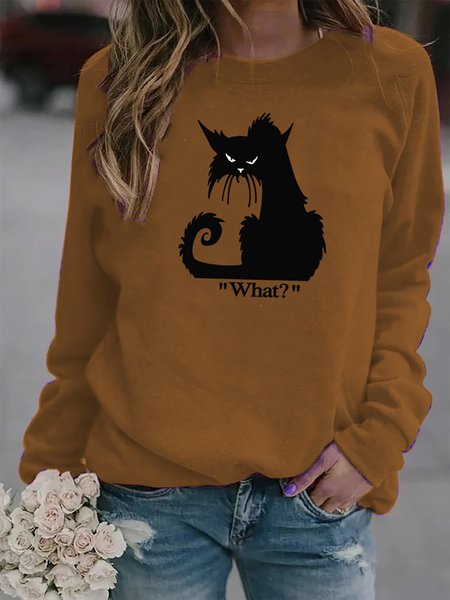 

Animale Gatti Stampato Halloween Maniche Lunghe Top, Marrone, Blouses & Shirts