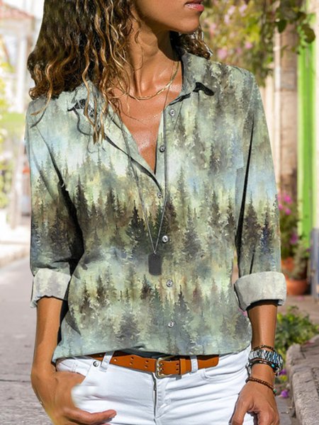 

Woodland Whispers Shirt Collar Shirts & Tops, As picture, Hoodies&Sweatshirts