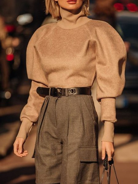 

Long Sleeve Regular Fit Plain Top, Yellow brown, Tops