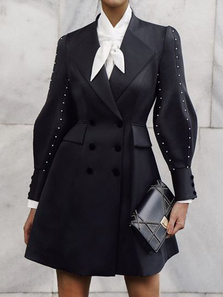 

Long Sleeve Elegant Plain Regular Fit Outerwear, Black, Coats