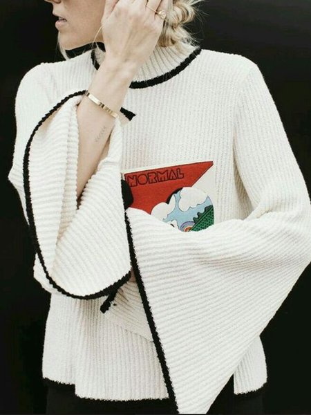 

Regular fit Casual Simple Plain Vintage Sweater, White, Pullovers