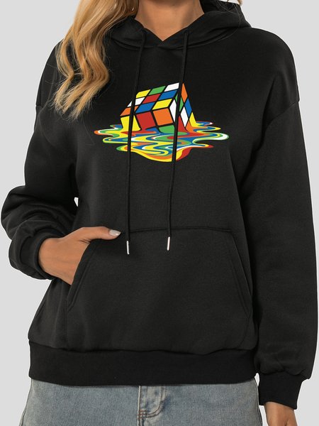 

Unocis Abstract Cube Print Long Sleeve Hoodie Sweatshirt, Black, Hoodies